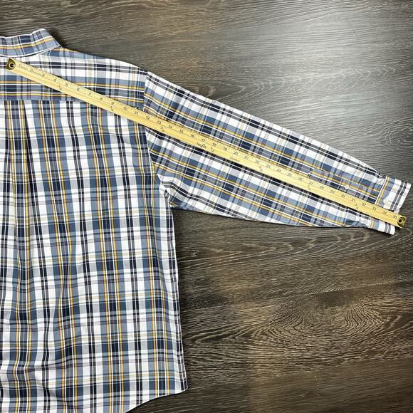 BROOKS BROTHERS Big&Tall Long Sleeve Shirt Non Iron 1XL Blue Yellow Plaid Preppy - Picture 10 of 14